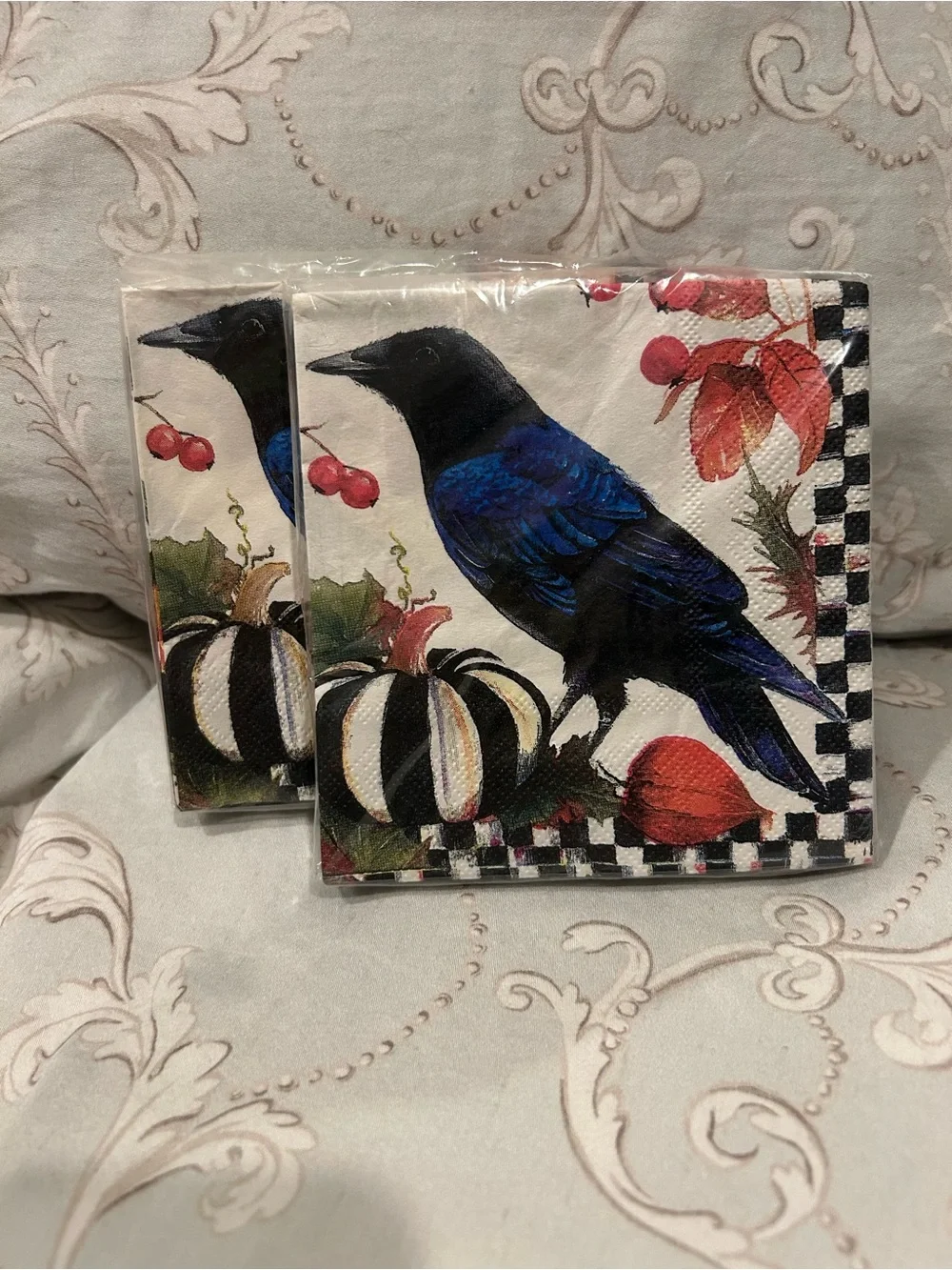 Mackenzie Childs Blue Crow Pumpkin Fall Autumn Paper Napkins - Home Accents 2pks